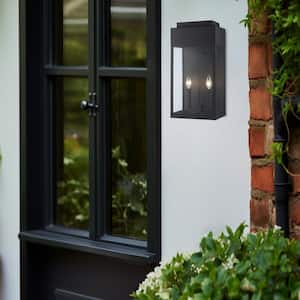 Marley 20.5 in. 2-Light Black Outdoor Wall Light Fixture with Clear Glass