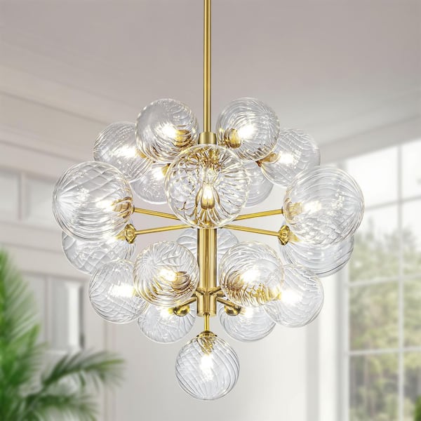 GoYeel Bublume 19-Light Gold Modern Clear Swirled Glass Bubble