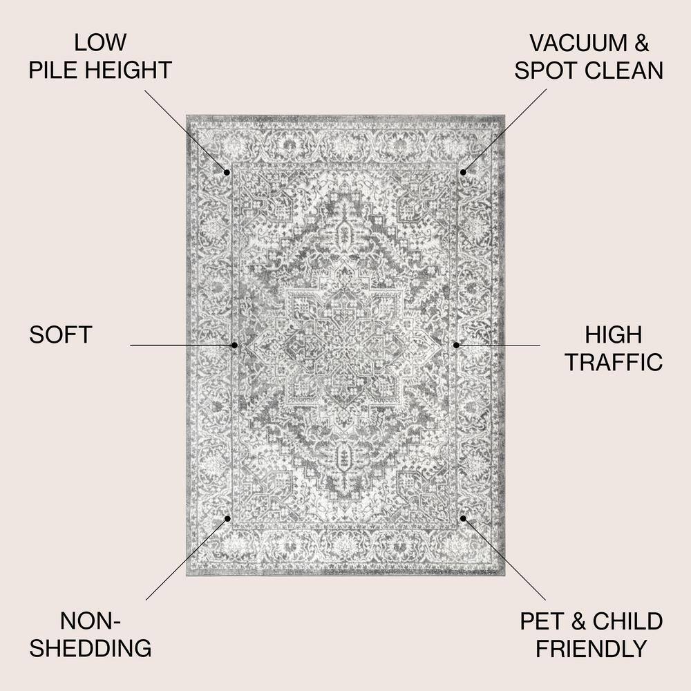 Light Grey Synthetic Medallion 4' x 6' Area Rug