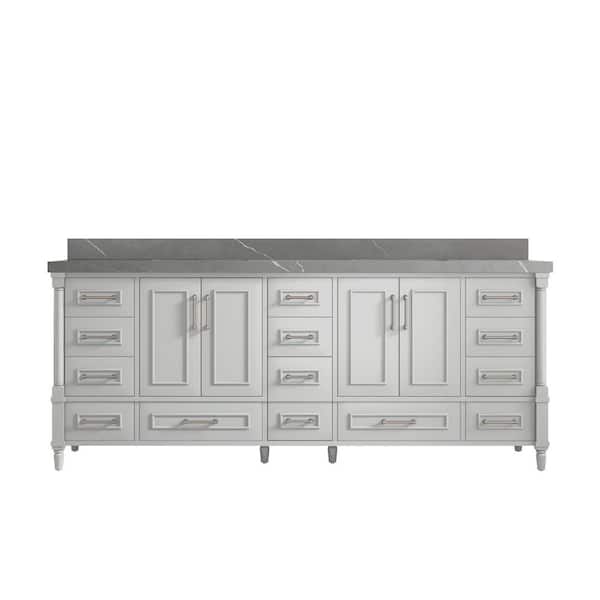Willow Collections Hudson 84 in. W x 22 in. D x 36 in. H Double Sink Bath Vanity in Coventry Gray with 2 in. Piatra Gray Quartz Top