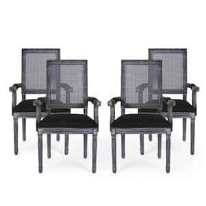 Aisenbrey Black and Gray Wood and Cane Arm Chair (Set of 4)