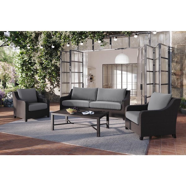 NEW CLASSIC HOME FURNISHINGS New Classic Furniture Skye 4-Piece Wicker Patio Conversation Sofa Set with Gray Cushions