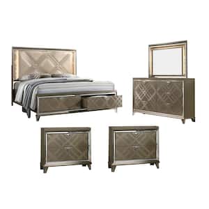 New York 5-Piece Majestic Gold Eastern King Bedroom Set with Nightstand
