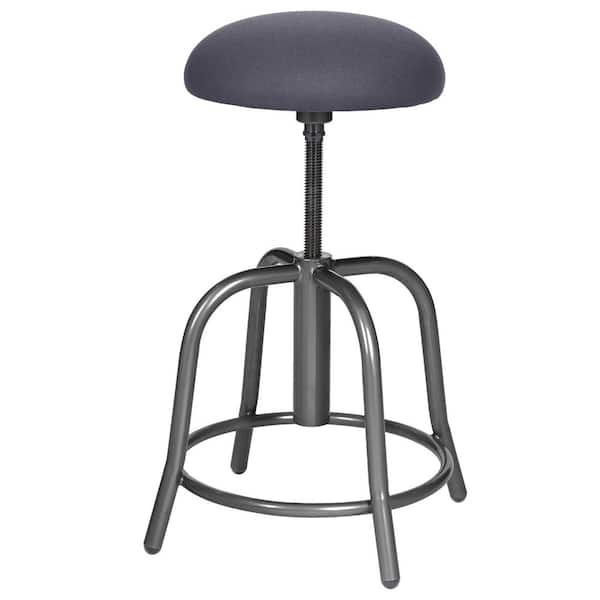 Vince Collection 18-25" Adjustable Height, Grey Metal Frame, Fabric Padded Swivel Stool, Grey Seat