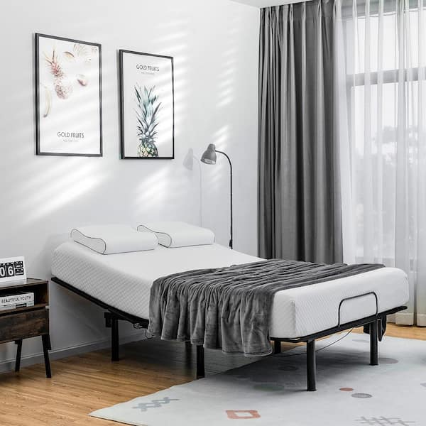 Black Queen Electric Adjustable Bed Base LED Lights Dual USB Easy Assembly