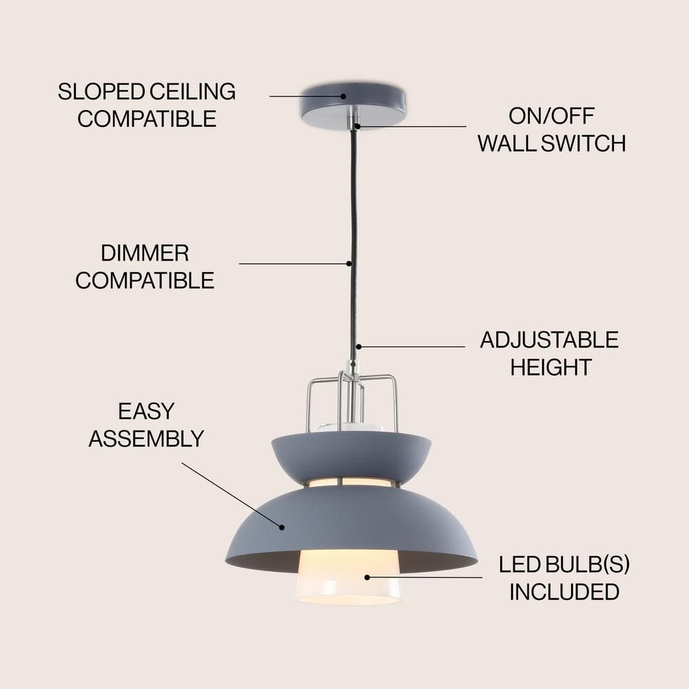 Paul 11" Adjustable Farmhouse Metal LED Pendant in Gray