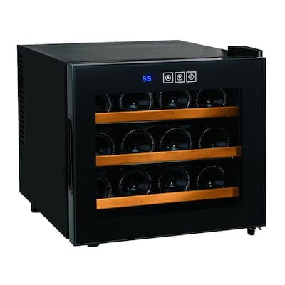 Silent 12-Bottle Touchscreen Wine Cooler with Wood Shelves