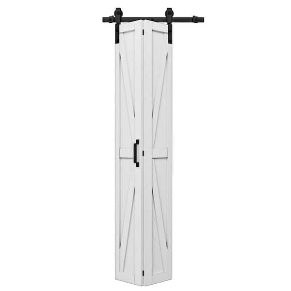 25 in. x 84 in. Paneled White Finished MDF British K Shape Composite Bifold Sliding Barn Door with Hardware Kit