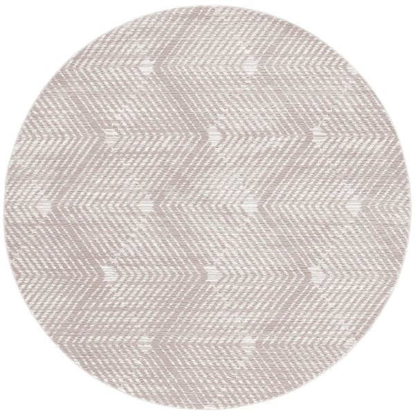 Revive 7 ft. x 7 ft. Taupe/Ivory Geometric Chevron Round Area Rug