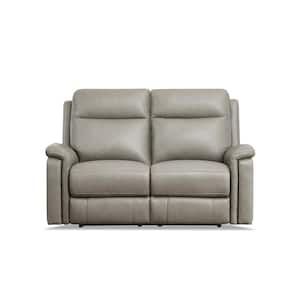 Stanfield 64.5 in. Concrete Solid Leather 2-Seat Loveseat with Power Zero Gravity and Built-In USB Type A and C Ports