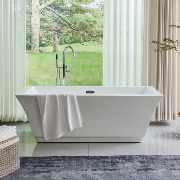 Strasbourg 59 in. x 30 in. Acrylic Freestanding Soaking Bathtub with Center Drain in White/Oil Rubbed Bronze