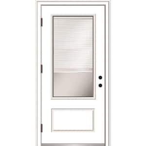 36 in. x 80 in. Internal Blinds Right-Hand Outswing 3/4-Lite Clear Primed Fiberglass Smooth Prehung Front Door