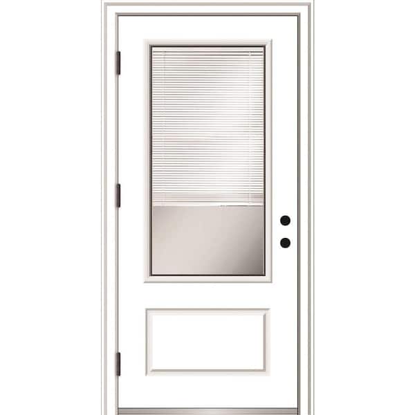 MMI Door 36 in. x 80 in. Internal Blinds Right-Hand Outswing 3/4-Lite Clear Primed Fiberglass Smooth Prehung Front Door