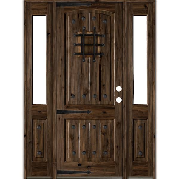 Krosswood Doors 64 in. x 96 in. Mediterranean Knotty Alder Left-Hand/Inswing Clear Glass Black Stain Wood Prehung Front Door w/DHSL