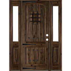 76 in. x 96 in. Mediterranean Knotty Alder Left-Hand/Inswing Clear Glass Black Stain Wood Prehung Front Door w/DHSL