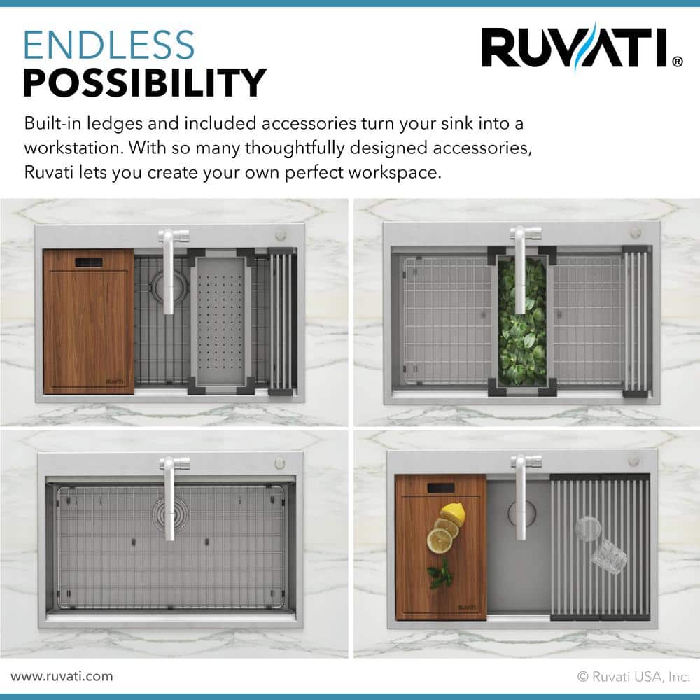 Ruvati 25" Stainless Steel Workstation Kitchen Sink with Wood Cutting Board
