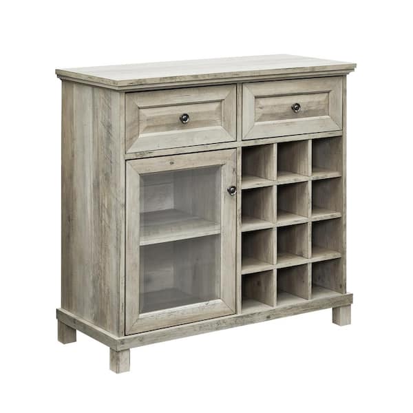 Home Source Industries Home Source Small Bar Cabinet in Grey Wash with Glass Door