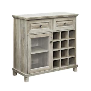 Home Source Small Bar Cabinet in Grey Wash with Glass Door