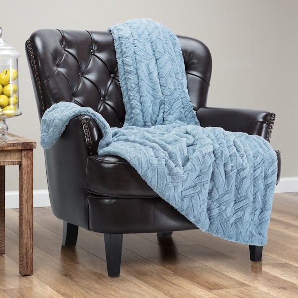 Faux Fur Sky Blue Soft Cloud Embossed Textured Throw Blanket, 50 x 65 in.