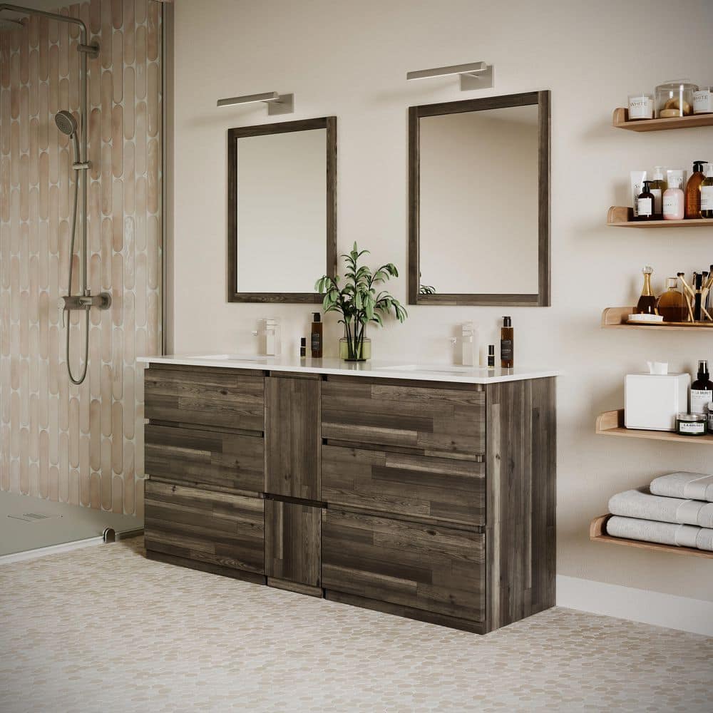 Formosa 72" Brown Quartz Stone Double Sink Vanity