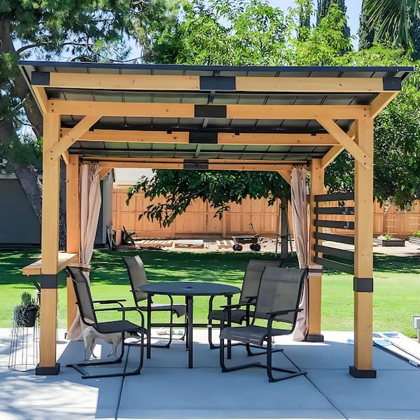 JOYSIDE 12 ft. x 10 ft. Solid Cedar Wood Outdoor Patio