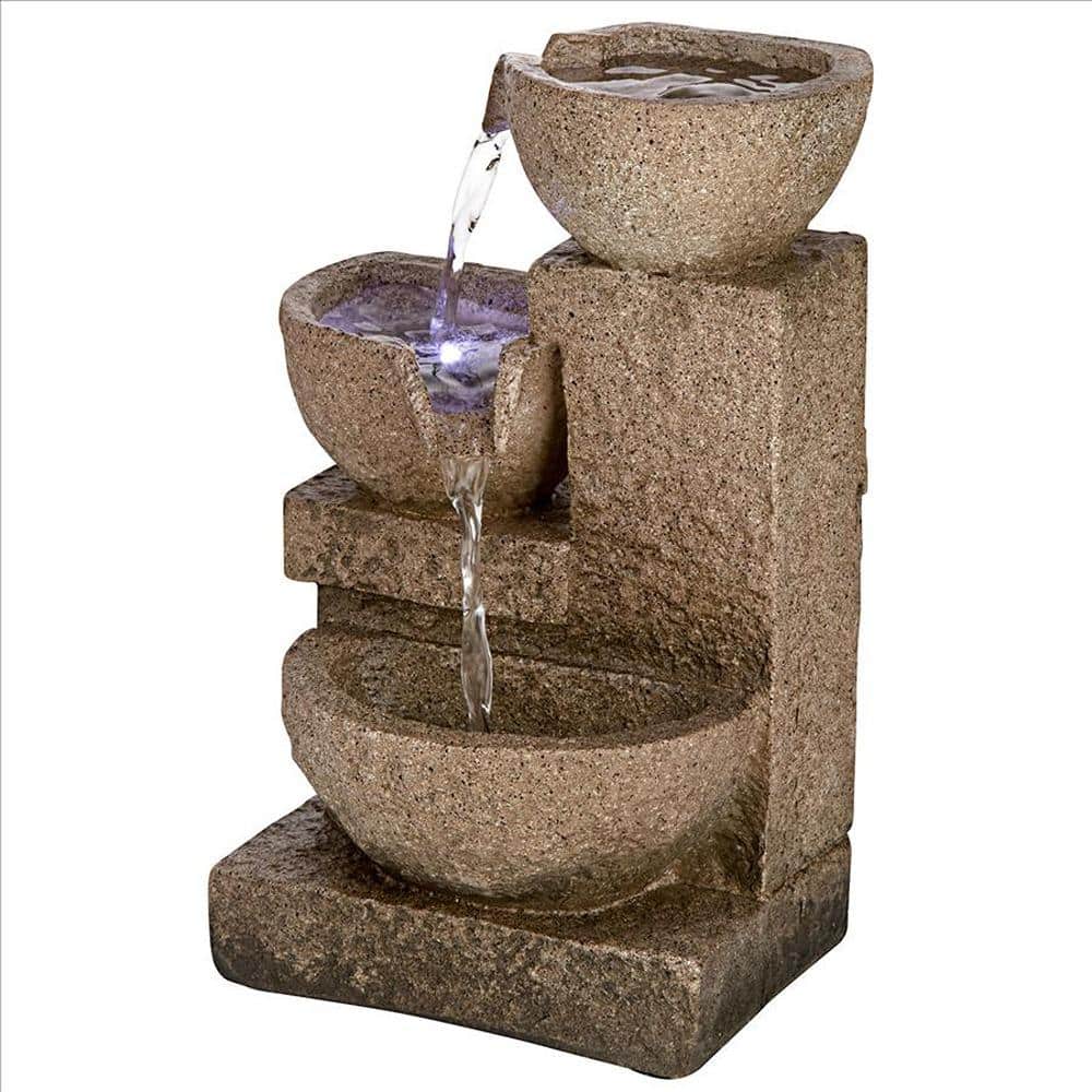 Villa Fortino Cascading Brown Resin Garden Fountain with LED Lights