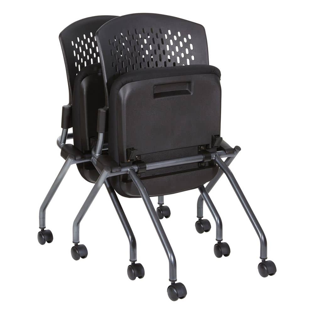 Deluxe Armless Black Mesh Folding Chair with Titanium Finish - 2 Pack