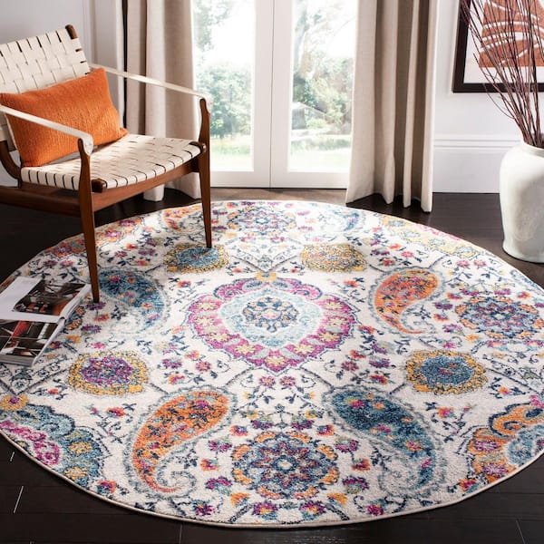 Madison Cream/Multi 7 ft. x 7 ft. Round Border Area Rug