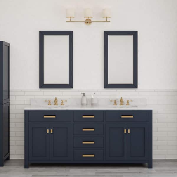 Madison 72 in. W x 21.5 in. D x 34 in. H Double Sink Bath Vanity in Monarch Blue with Carrara White Marble Top