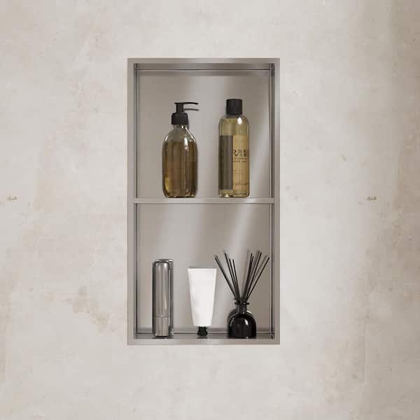 13 in. W x 25 in. H x 4 in. D Stainless Steel Shower Niche Double Shelf in Silver with Drainage Holes