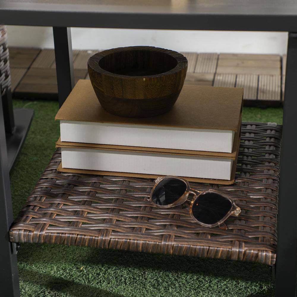 Dark Blue Wicker Rocking Chair Bistro Set with Cushions