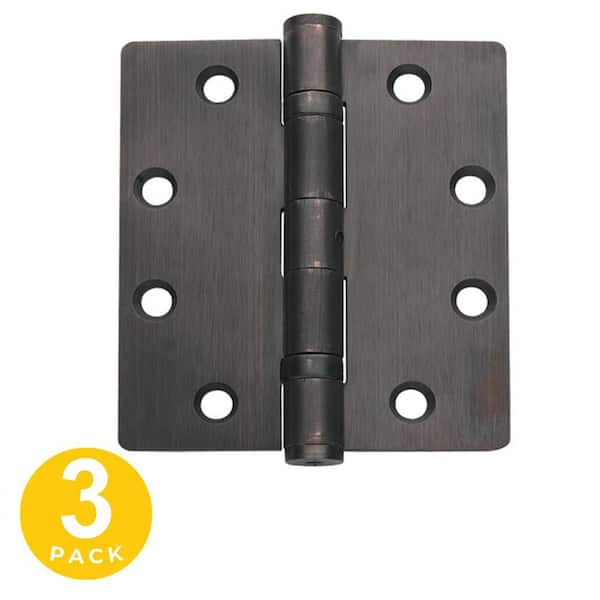 4.5 in. x 4 in. Oil Rubbed Bronze Full Mortise 5/32 in. Radius Ball Bearing Hinge with Non-Removable Pin - Set of 3