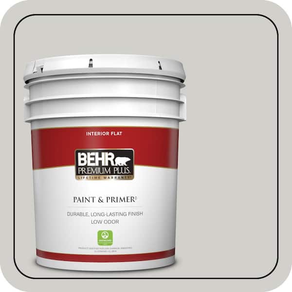 BEHR PREMIUM PLUS 5 gal. #PPF-18 Gazebo Gray Flat Low Odor Interior Paint & Primer