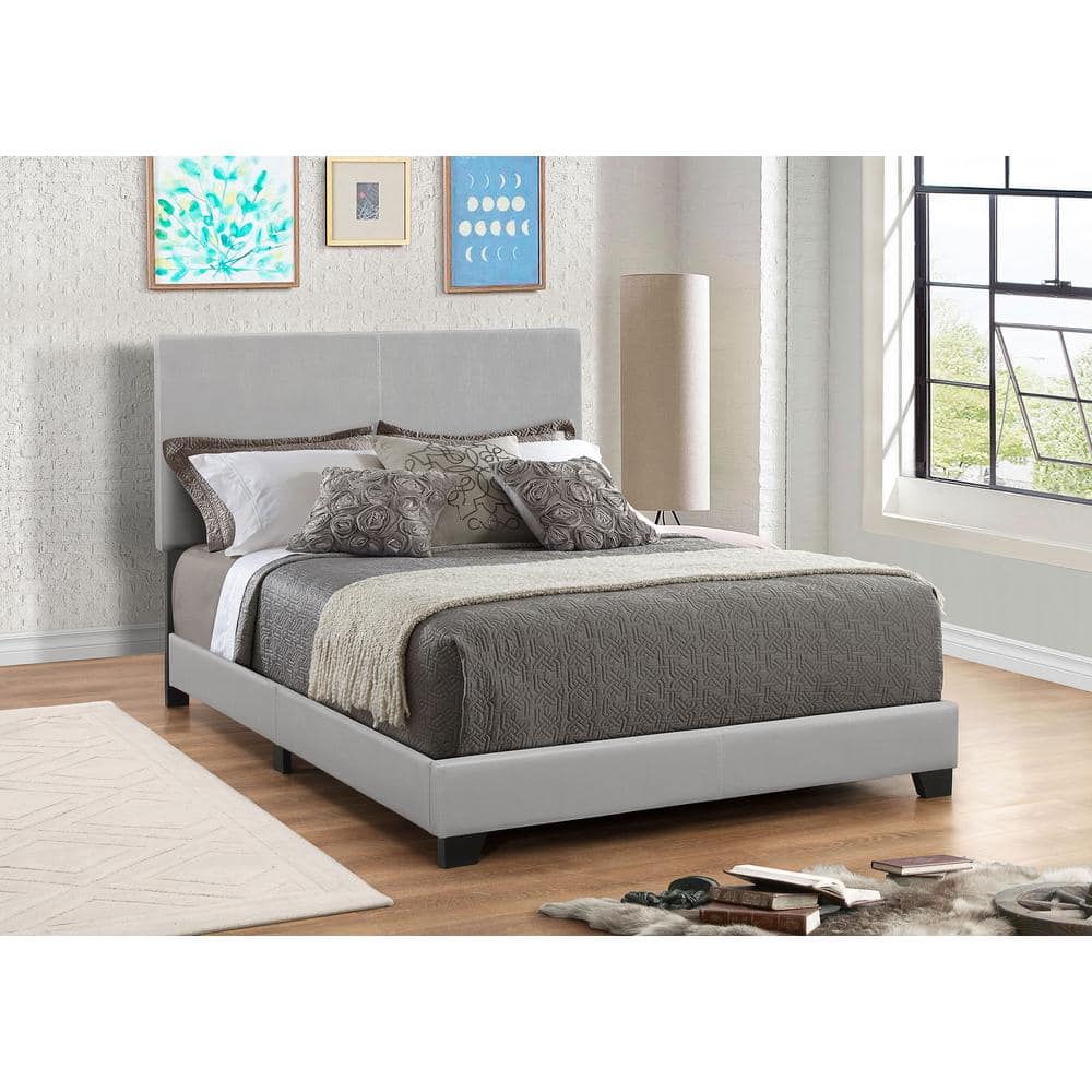 Contemporary Gray Faux Leather King Upholstered Bed Frame