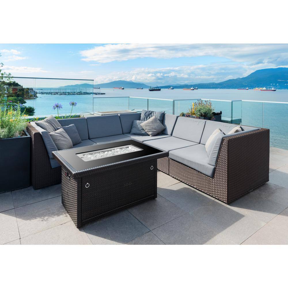 Espresso Brown Rectangular Metal Propane Fire Pit Table