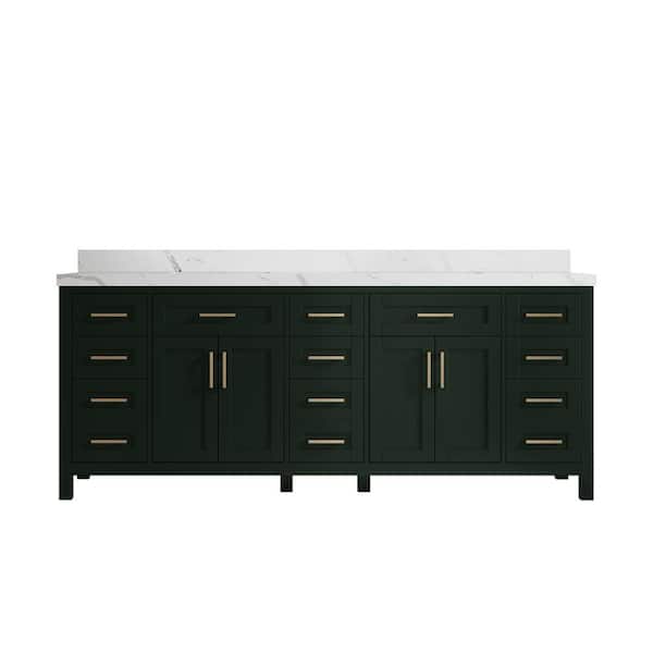 Willow Collections Cambridge 84 in. W x 22 in. D x 36 in. H Double Sink Bath Vanity in Dark Green with 2 in. Calacatta Quartz Top