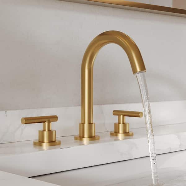 3-Hole 8 in. Widespread Double Handle Bathroom Sink Faucet High-Arc in Brushed Gold with Pop-Up Drain (2-Pack)