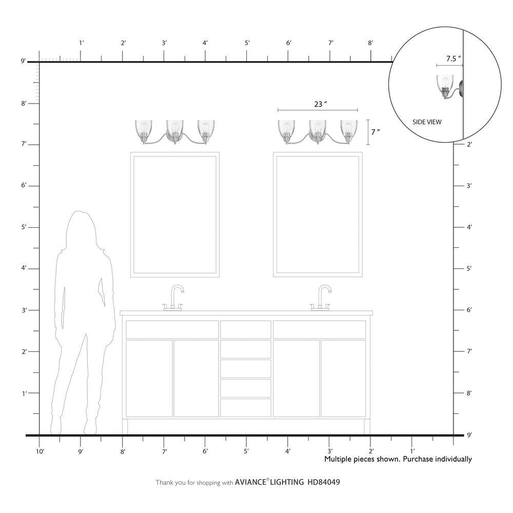 Montgomery Black Steel 3-Light Vanity with Clear Glass Shades