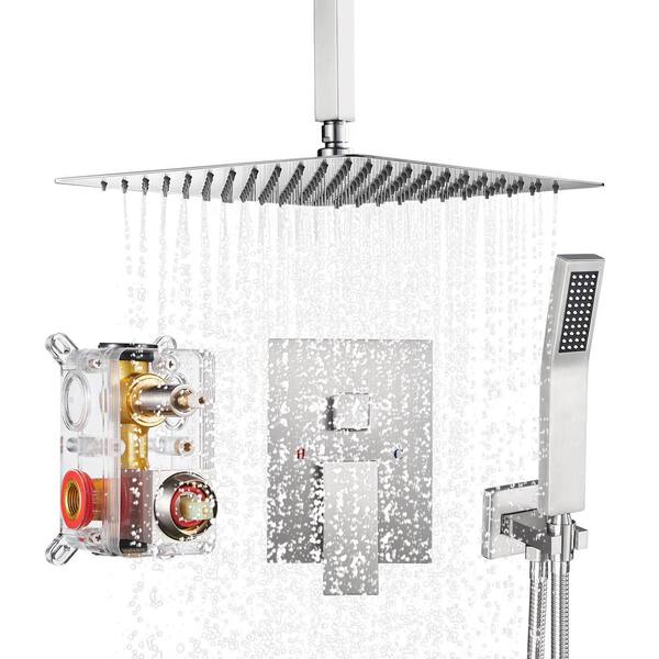 Zalerock Rainfall 1-Spray Square Ceiling Mount Shower System