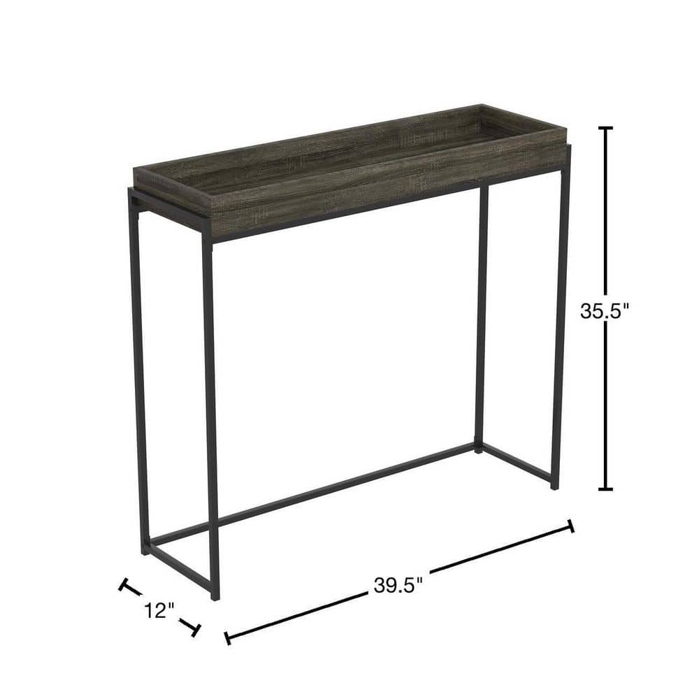 Dark Gray Wood and Metal Console Table with Storage, 35.5" Tall