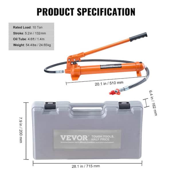 VEVOR 10 Ton Porta Power Kit, Portable Hydraulic Jack with 4.6 ft