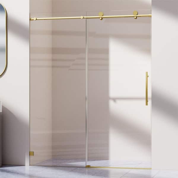 56 to 60 in. W x 74 in. H Frameless Sliding Shower Door in Brushed Gold with 5/16 in. SGCC Glass, Soft-Close