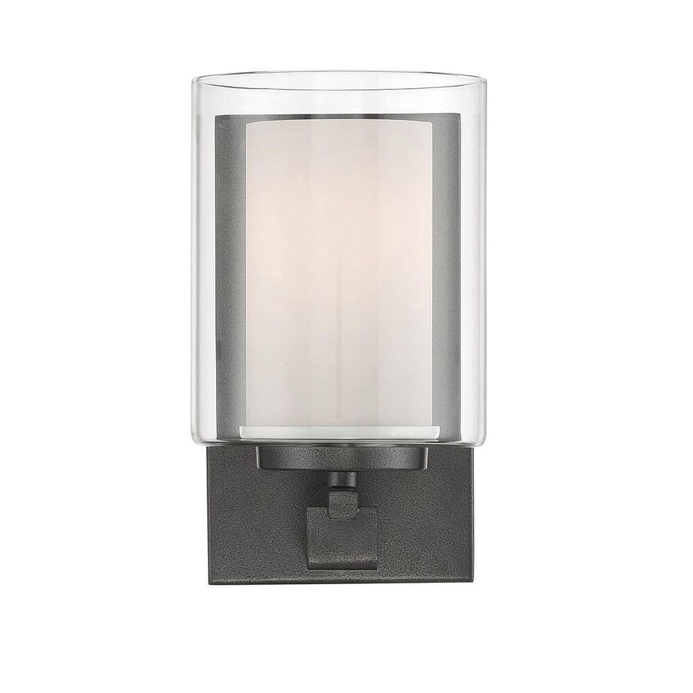 Smoked Iron Cylinder Outdoor Wall Sconce with Etched Glass