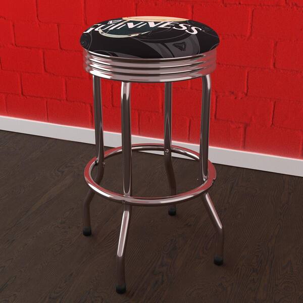Guinness Smiling Pint 29 in. Black Backless Metal Bar Stool with Vinyl