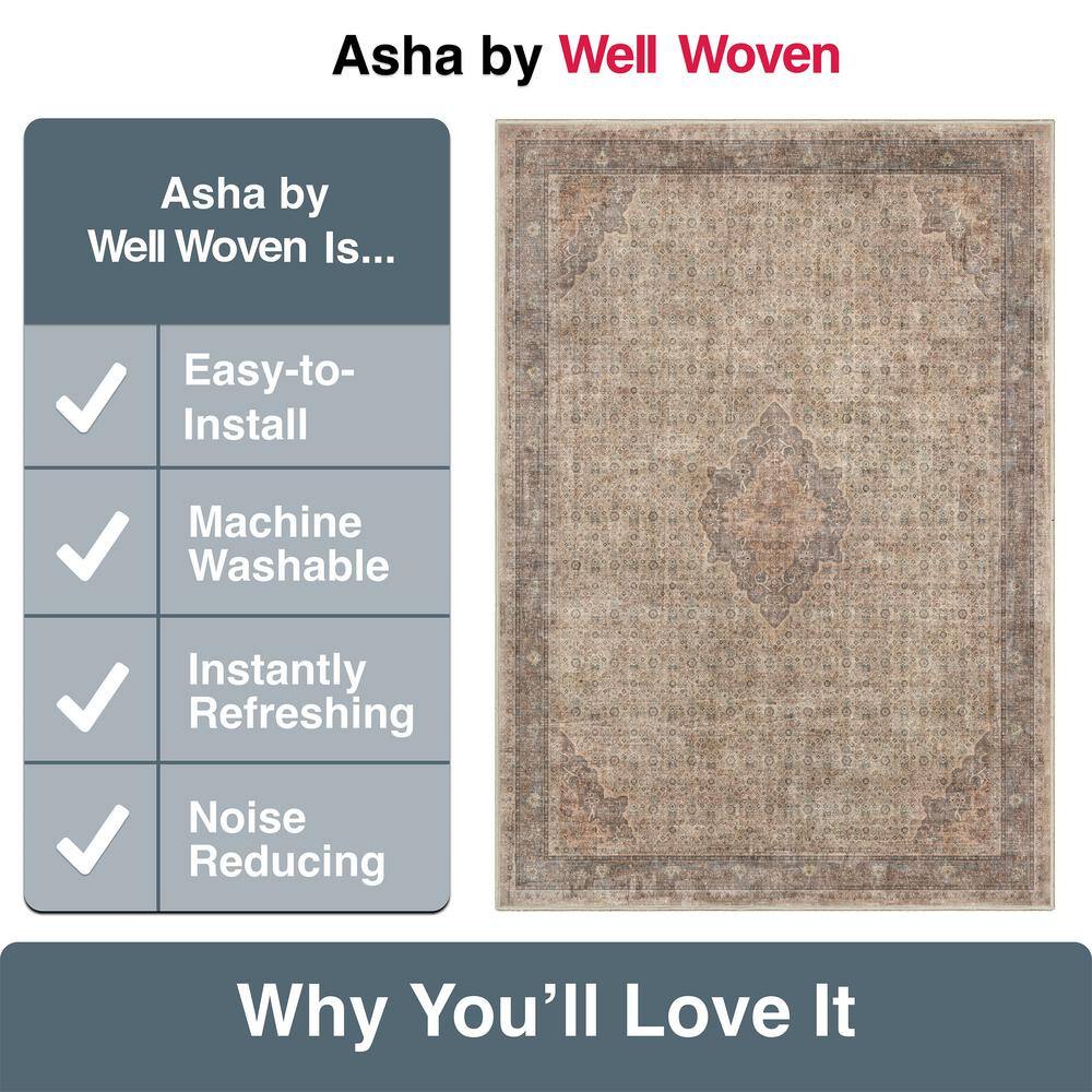 Beige Brown 5' x 7' Chenille Oriental Washable Rug