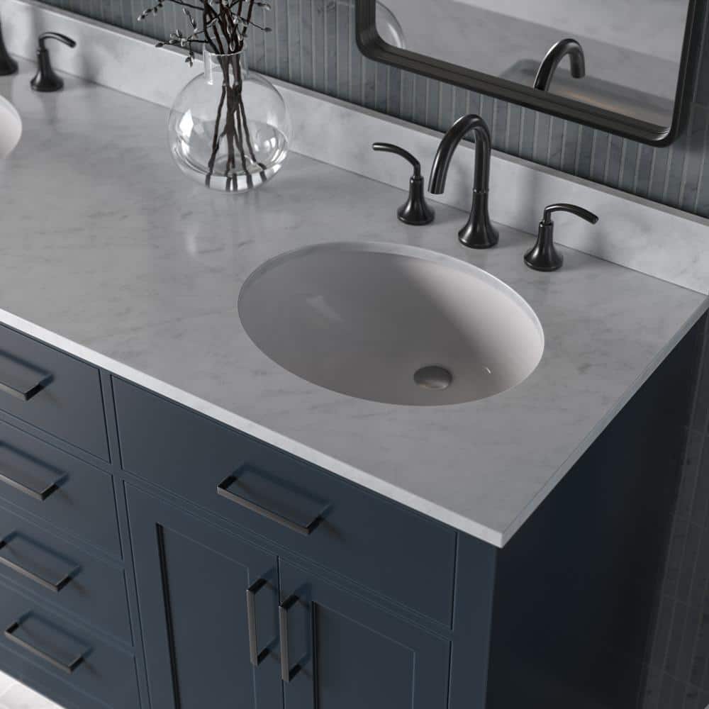 Midnight Blue 61" Freestanding Double Basin Vanity with Marble Top