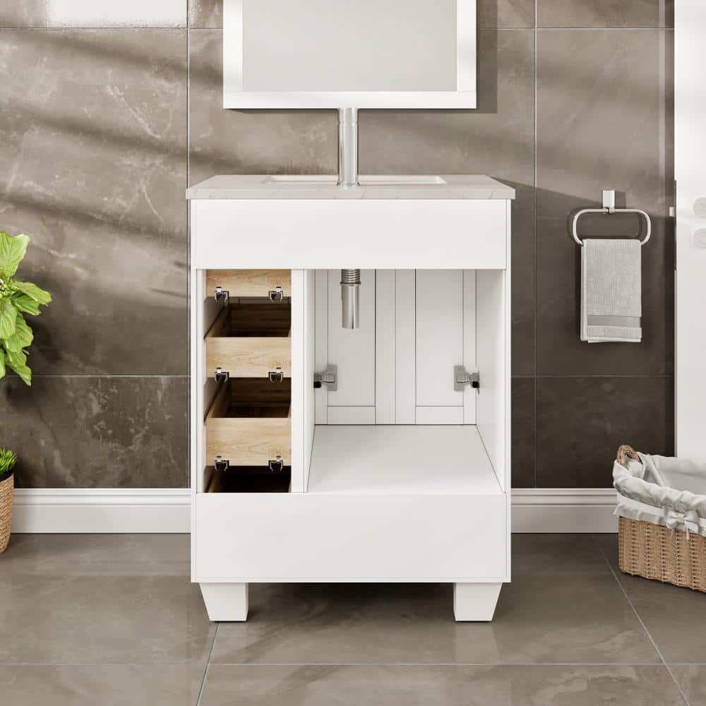 White 24" Bathroom Vanity with Carrara Quartz Top and Sink