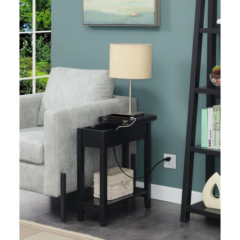 American Heritage Black Flip Top End Table with USB Charging