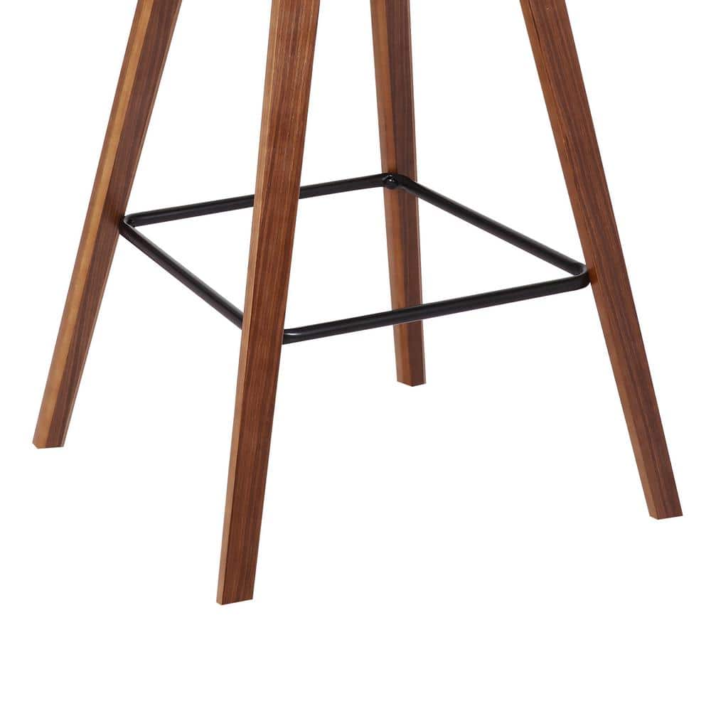 Contemporary Cream Faux Leather & Walnut Wood Counter Stool