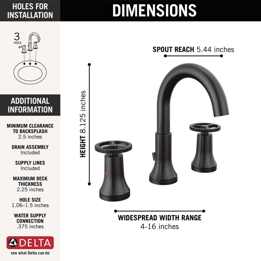 Matte Black Brass Modern Widespread Bathroom Faucet